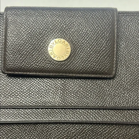 Bvlgari Long Trifold Brown Wallet with Gold Accent EUC - Picture 5 of 15